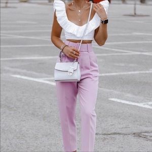 Zara Ruffled Top TRF in Oyster White